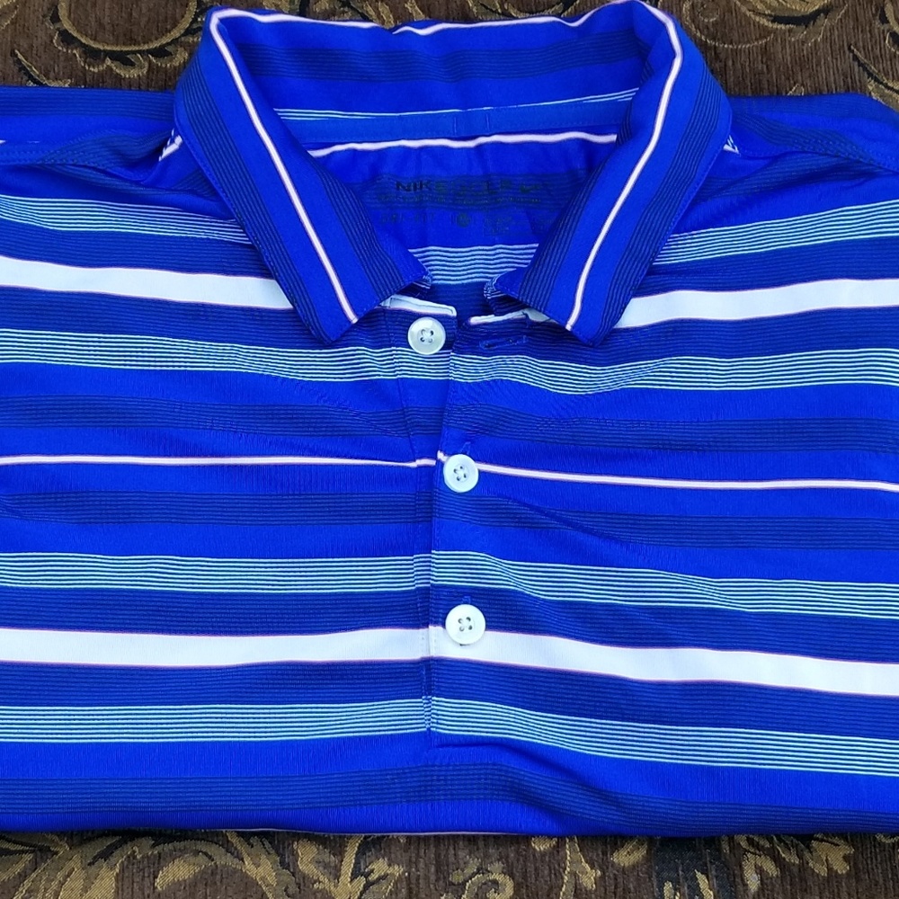 Nike Golf Dri-FIT Blue White Red Striped Polo Sz M